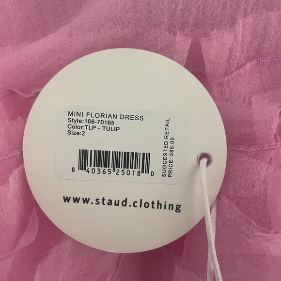 NWT Staud Florian Rosette Appliquéd Ruffled Organza Mini Dress Tulip Pink Size 2 - Picture 9 of 13